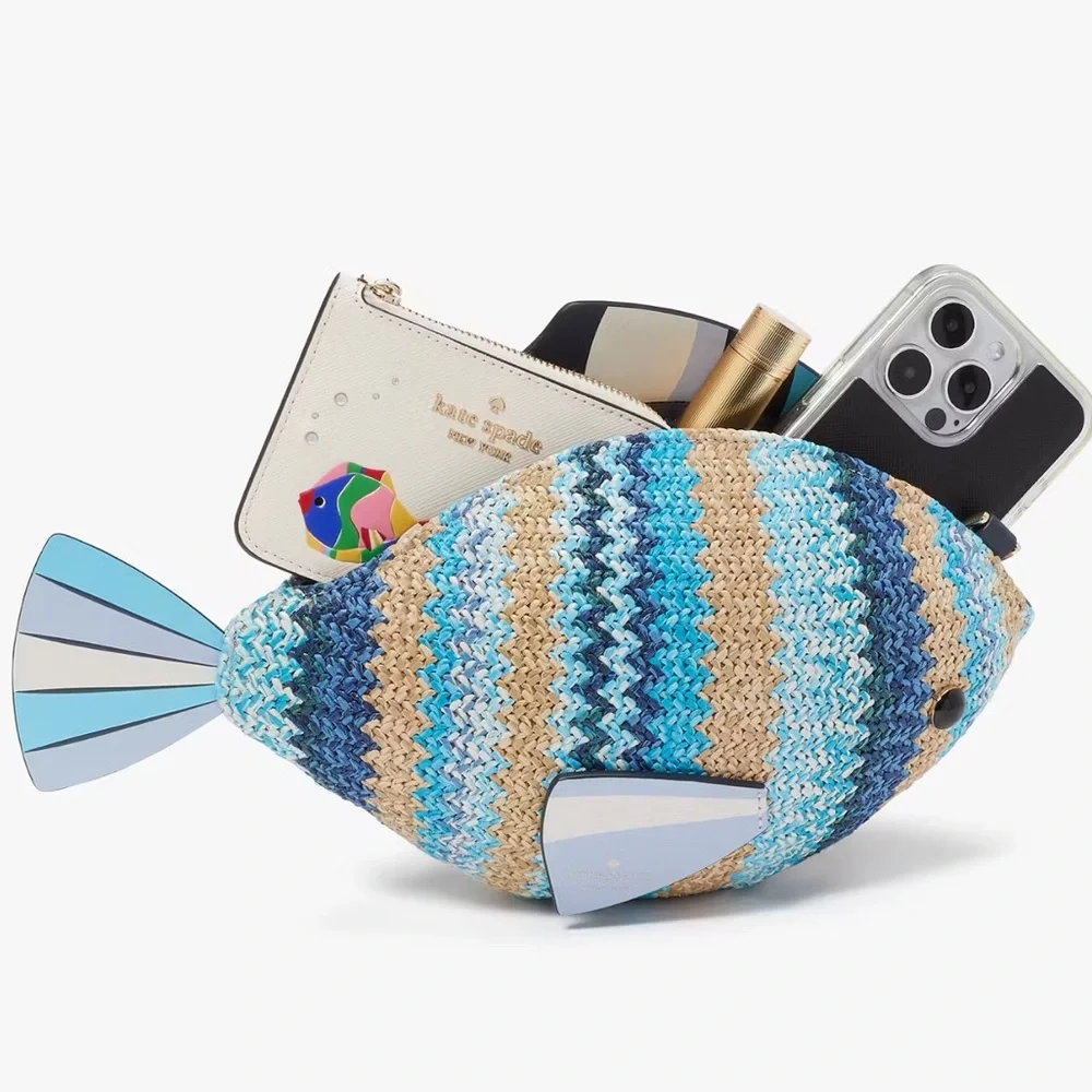 NIB What A Catch 3D Fish Crossbody Blue Multicolored boxed Kate Spade